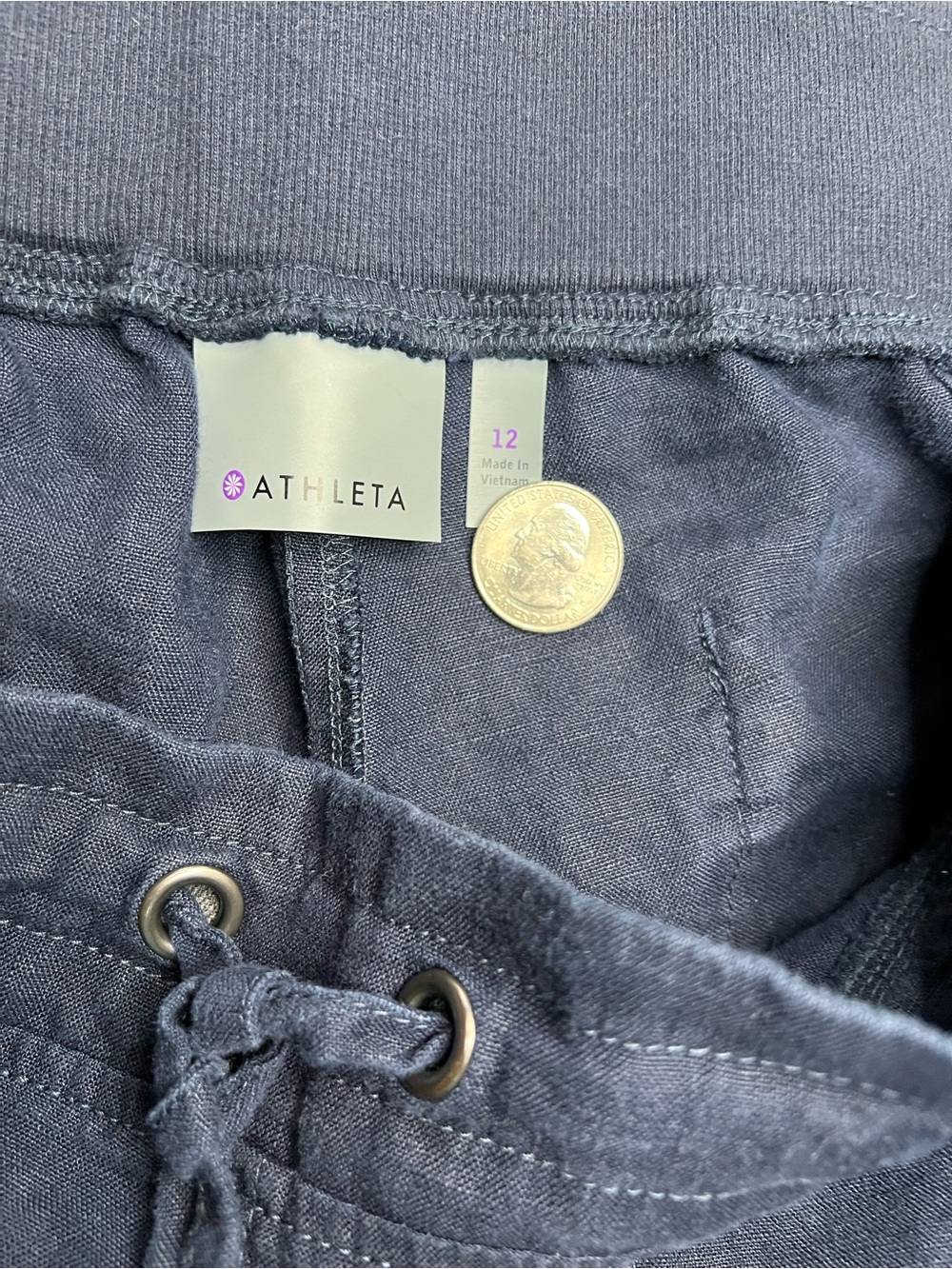 Athleta Straight Leg Linen Pants Navy Patch Pockets Size 12 - Picture 3 of 8
